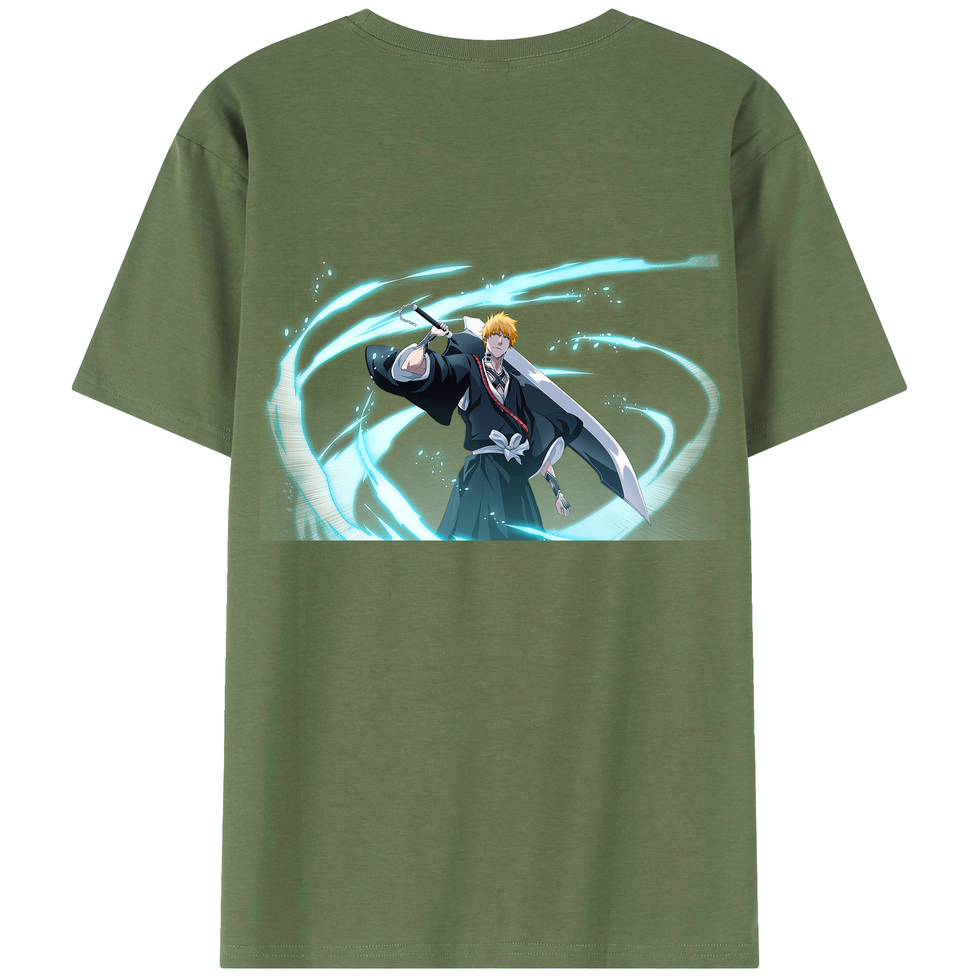 （画像用） ブリーチ 黒崎一護（くろさき いちご）BLEACH Kurosaki Ichigo 綿100％ メンズ半袖Tシャツ（バックプリント） 通気性